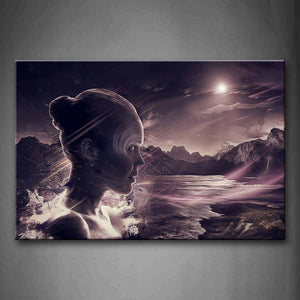 Psychedelic In Mountain Lake Moon Profile Wall Art Painting Pictures Print On Canvas People The Picture For Home Modern Decoration 