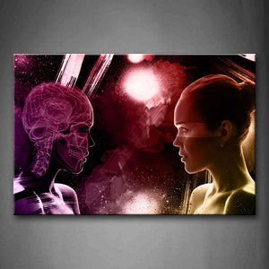 Woman And Human Skeleton Face To Face  Wall Art Painting The Picture Print On Canvas People Pictures For Home Decor Decoration Gift 
