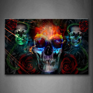 Human Skeleton Red Rose Green Gray Wall Art Painting The Picture Print On Canvas People Pictures For Home Decor Decoration Gift 