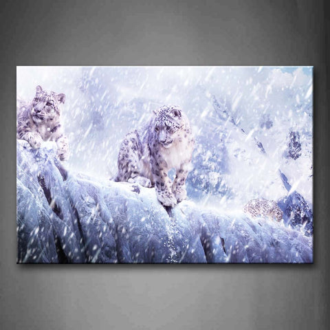 Snow Leopard On Over Cliff Snowing Wall Art Painting The Picture Print On Canvas Animal Pictures For Home Decor Decoration Gift 