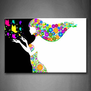Woman Is Make Of Colorful Flower Butterflys  Wall Art Painting The Picture Print On Canvas People Pictures For Home Decor Decoration Gift 