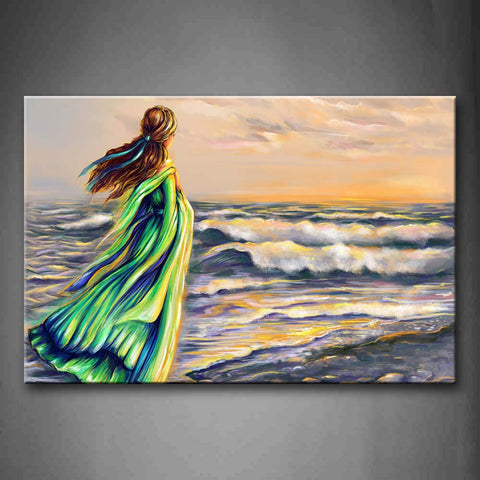 Girl Stand On Beach Overlook Sea Wall Art Painting Pictures Print On Canvas People The Picture For Home Modern Decoration 