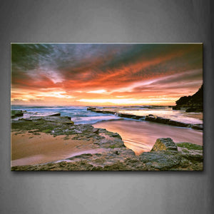 Beach Rock At Sunset Wall Art Painting Pictures Print On Canvas Seascape The Picture For Home Modern Decoration 