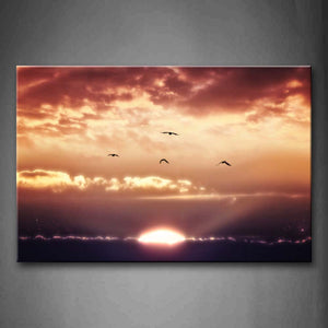 Birds Fly Over Sun At Sunset Wall Art Painting The Picture Print On Canvas Seascape Pictures For Home Decor Decoration Gift 