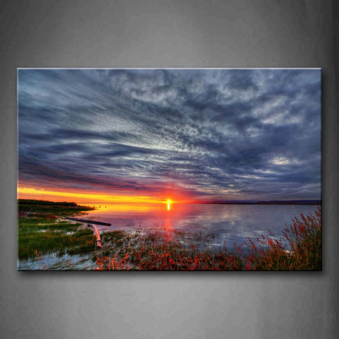 Water Plant On Lake Side At Sunset Wall Art Painting The Picture Print On Canvas Seascape Pictures For Home Decor Decoration Gift 