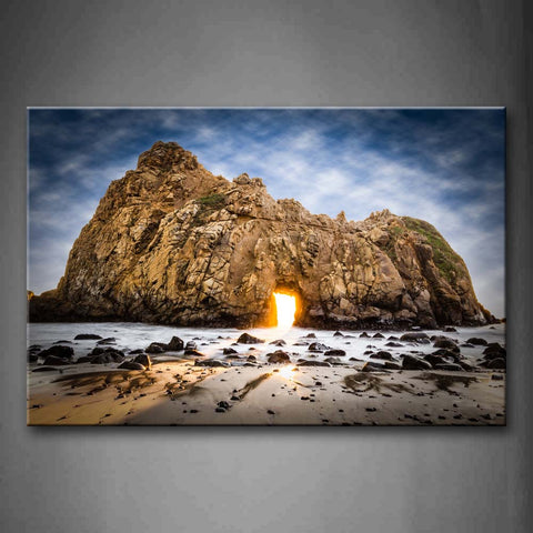 Cliffs Yellow Light Through Cave Beach Stones Wall Art Painting The Picture Print On Canvas Seascape Pictures For Home Decor Decoration Gift 