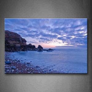 Blue Mountain Near Beach Stones Cloud  Wall Art Painting Pictures Print On Canvas Seascape The Picture For Home Modern Decoration 