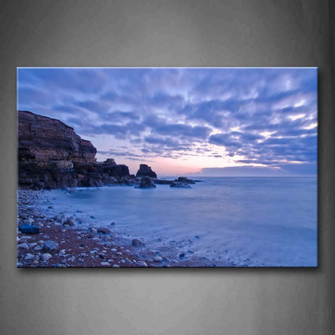Blue Mountain Near Beach Stones Cloud  Wall Art Painting Pictures Print On Canvas Seascape The Picture For Home Modern Decoration 