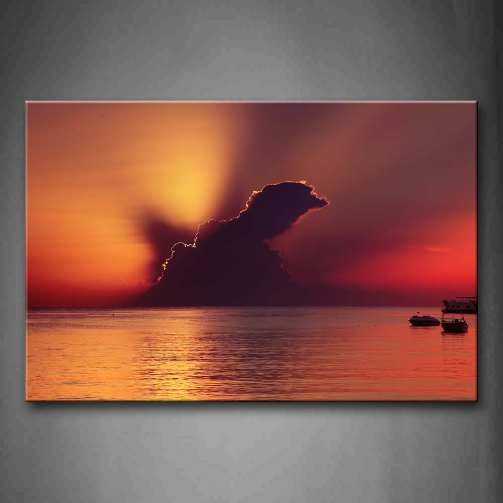 Boat On Wide Sea Red Sky Cloud Wall Art Painting Pictures Print On Canvas Seascape The Picture For Home Modern Decoration 