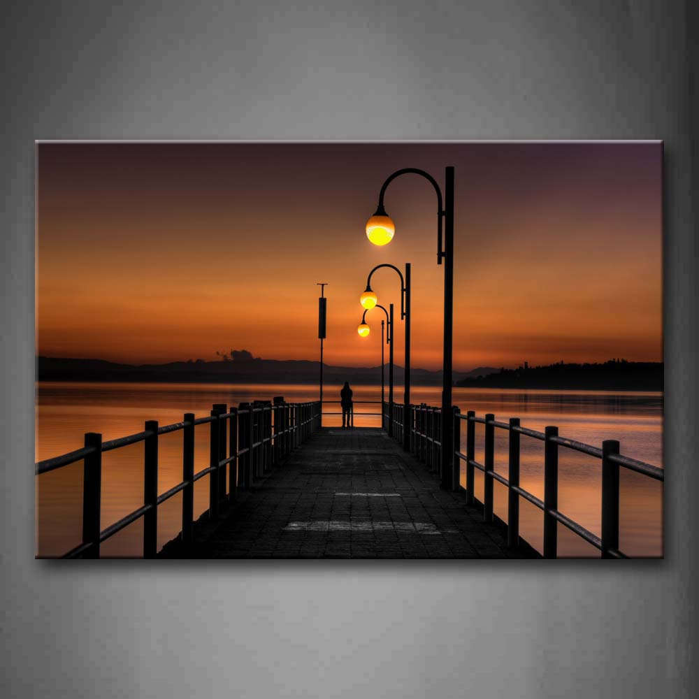 Wood Pier With Street Lamp At Dusk Wall Art Painting Pictures Print On Canvas Seascape The Picture For Home Modern Decoration 