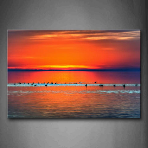 Bird Swim On Wide Sea At Sunset Wall Art Painting Pictures Print On Canvas Seascape The Picture For Home Modern Decoration 