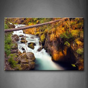 River Run On Mountain Rock Moss Tree Wall Art Painting The Picture Print On Canvas Landscape Pictures For Home Decor Decoration Gift 