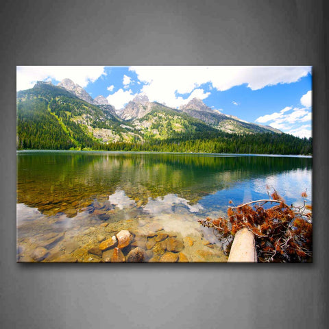 Mountain With Tree Reflect On Clear Lake Stones  Wall Art Painting The Picture Print On Canvas Landscape Pictures For Home Decor Decoration Gift 