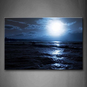 Blue Ocean At Night Bright Moon Wall Art Painting Pictures Print On Canvas Seascape The Picture For Home Modern Decoration 