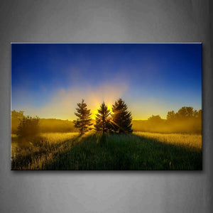 Sunbeam Yellow Sun Behind Trees Grassland Wall Art Painting The Picture Print On Canvas Landscape Pictures For Home Decor Decoration Gift 