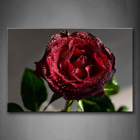 Dark Red Rose With Leafs  Wall Art Painting Pictures Print On Canvas Flower The Picture For Home Modern Decoration 
