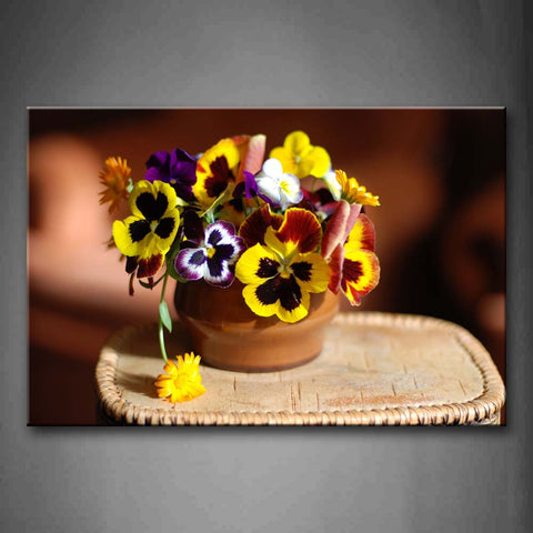 Colorful Pansys In Vase On Wood Box Wall Art Painting Pictures Print On Canvas Flower The Picture For Home Modern Decoration 