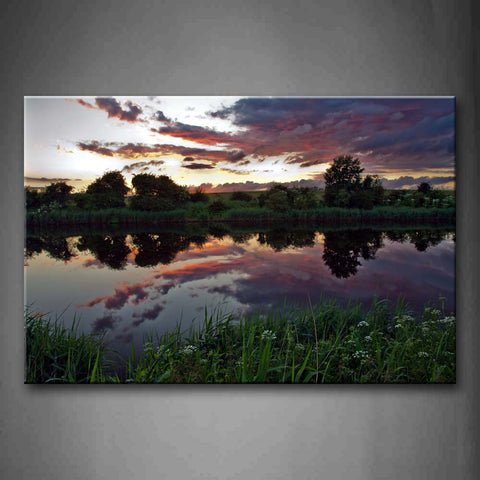 Sunset Reflect On River Grass Trees  Wall Art Painting Pictures Print On Canvas Landscape The Picture For Home Modern Decoration 