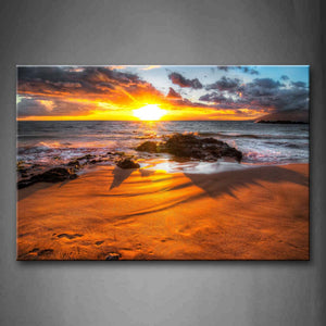 Setting Sun Over Sea Beach Wall Art Painting The Picture Print On Canvas Seascape Pictures For Home Decor Decoration Gift 