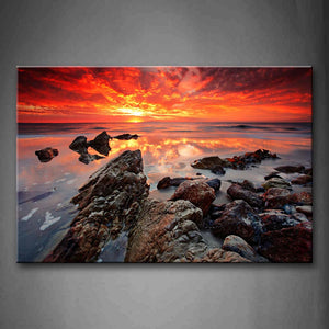 Sea And Stones Sunset Red Cloud Wall Art Painting The Picture Print On Canvas Seascape Pictures For Home Decor Decoration Gift 