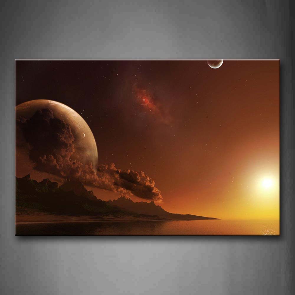 A Dreamy World Many Stars And Cloud Over Lake  Wall Art Painting Pictures Print On Canvas Space The Picture For Home Modern Decoration 