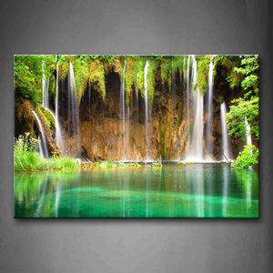 Waterfall From Small Cliff Plant Green Pool Wall Art Painting Pictures Print On Canvas Landscape The Picture For Home Modern Decoration 