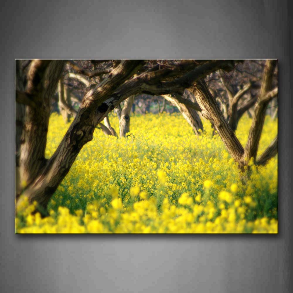 A Sheet Of Yellow Flower Under Bushes Wall Art Painting Pictures Print On Canvas Botanical The Picture For Home Modern Decoration 