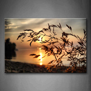 Setting Sun Behind Grass Over Beach Wall Art Painting Pictures Print On Canvas Landscape The Picture For Home Modern Decoration 