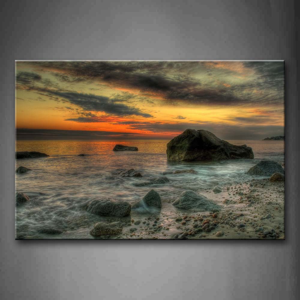 Stone On Beach At Sunset Wall Art Painting The Picture Print On Canvas Seascape Pictures For Home Decor Decoration Gift 