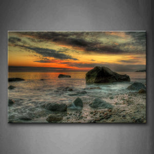 Stone On Beach At Sunset Wall Art Painting The Picture Print On Canvas Seascape Pictures For Home Decor Decoration Gift 