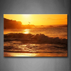 Birds Fly Over Beach At Sunset Wall Art Painting Pictures Print On Canvas Seascape The Picture For Home Modern Decoration 