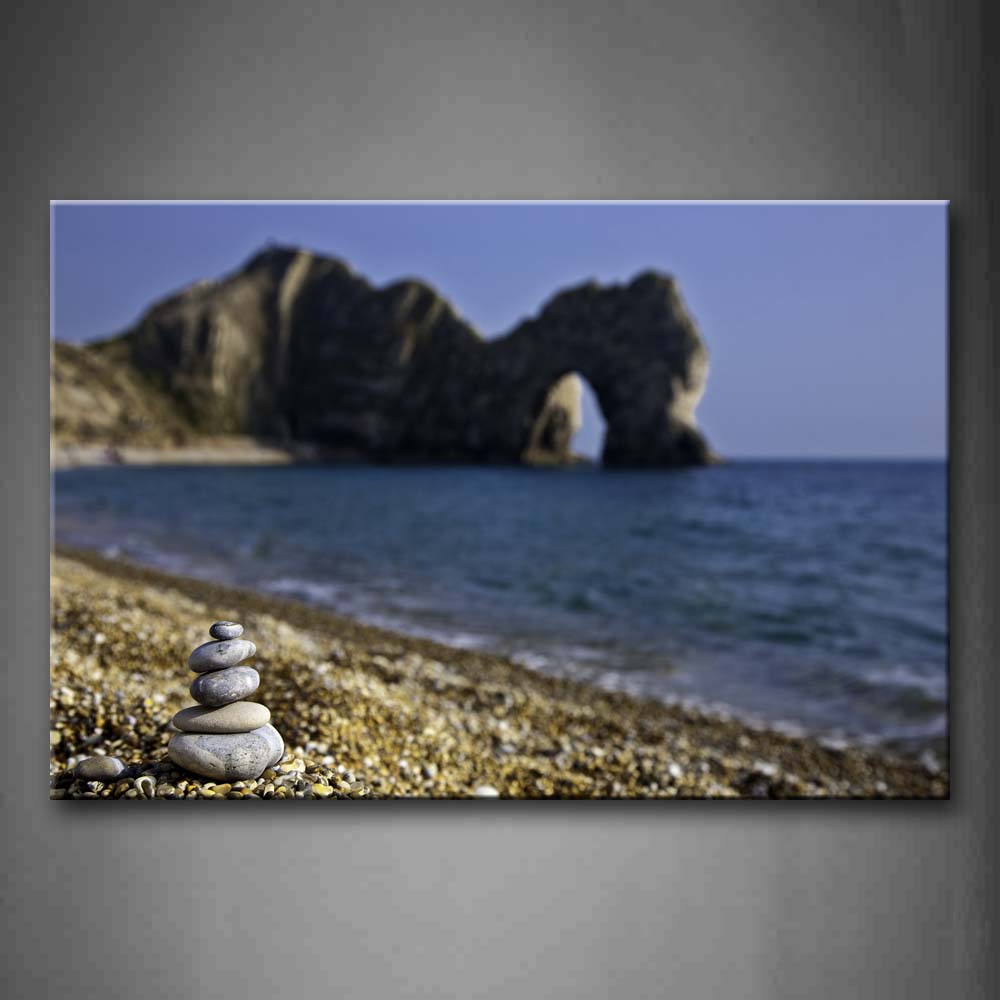 Big Rock On Sea And Cobblestone On Beach Wall Art Painting Pictures Print On Canvas Landscape The Picture For Home Modern Decoration 