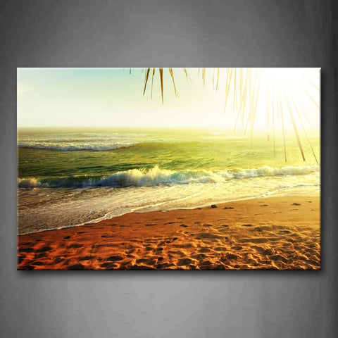 Beach Wih Green Sea And Bright Sun Wall Art Painting Pictures Print On Canvas Landscape The Picture For Home Modern Decoration 