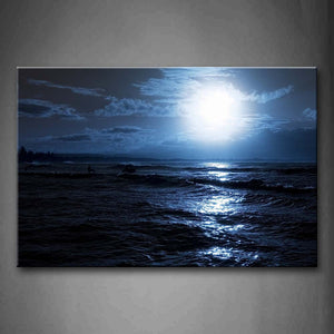 Wave On Sea At Night With Bright Moon Wall Art Painting Pictures Print On Canvas Seascape The Picture For Home Modern Decoration 