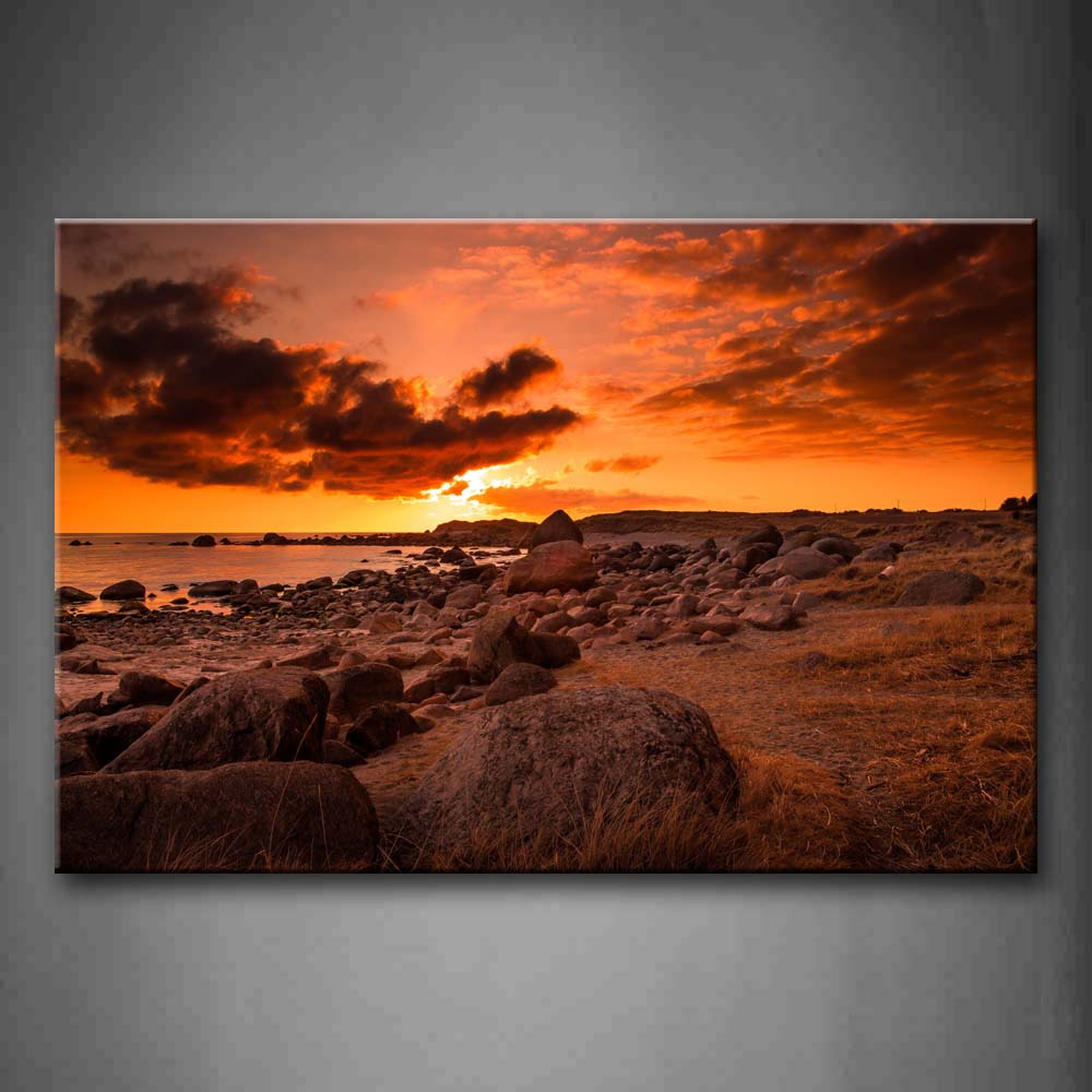 Many Stones On Beach At Sunset Wall Art Painting The Picture Print On Canvas Seascape Pictures For Home Decor Decoration Gift 