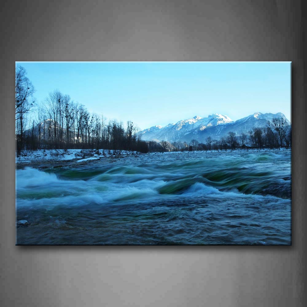 Billowy River Run Near Trees Under Snow Mountain Wall Art Painting Pictures Print On Canvas Landscape The Picture For Home Modern Decoration 