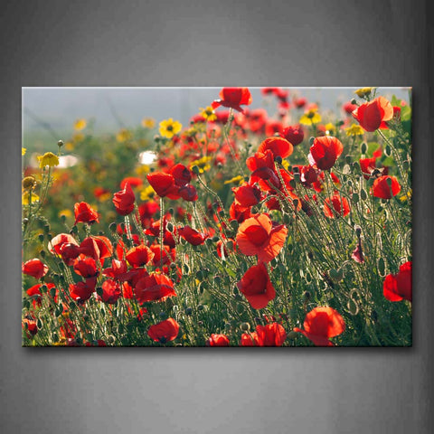 A Group Of Red And Yellow Poppies  Wall Art Painting The Picture Print On Canvas Flower Pictures For Home Decor Decoration Gift 