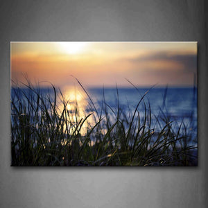 Setting Sun Reflect On Sea Grass Grow On Coastline Wall Art Painting Pictures Print On Canvas Landscape The Picture For Home Modern Decoration 