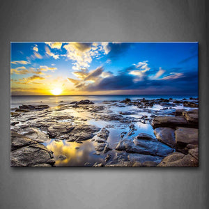 Blue Couples Of Stones Appeared Over The Ocean Under Sunset Wall Art Painting The Picture Print On Canvas Seascape Pictures For Home Decor Decoration Gift 