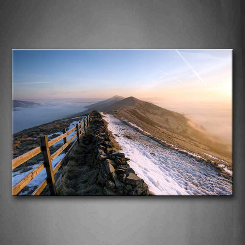 Wood Fence On Peak Near Snow Wall Art Painting The Picture Print On Canvas Seascape Pictures For Home Decor Decoration Gift 