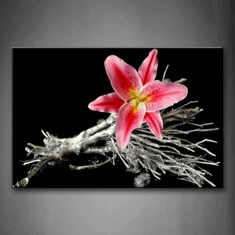 Pink Flower With Tree Root In Black Background Wall Art Painting The Picture Print On Canvas Flower Pictures For Home Decor Decoration Gift 