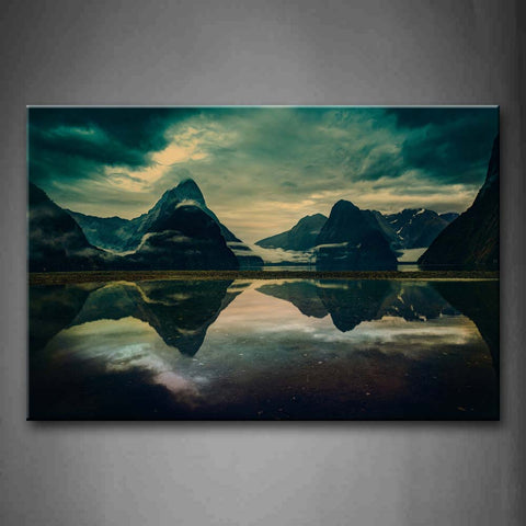 Many Mountains And Clouds Reflect On Lake At Night Wall Art Painting The Picture Print On Canvas Seascape Pictures For Home Decor Decoration Gift 