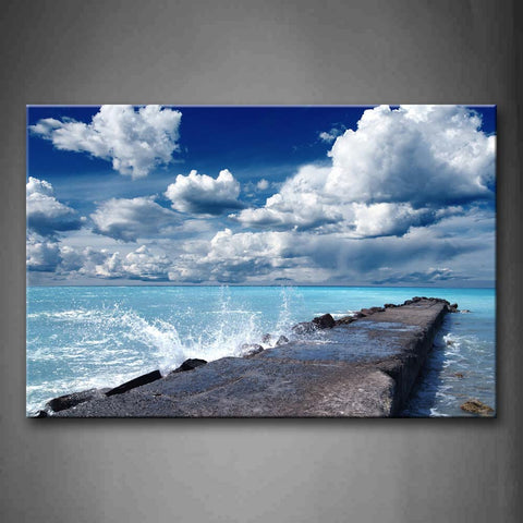 Rock Pier Lead To Light Blue Sea Thick Clouds Wall Art Painting The Picture Print On Canvas Seascape Pictures For Home Decor Decoration Gift 