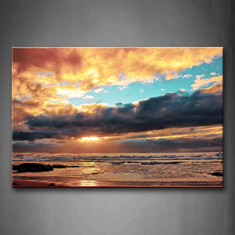 Beach At Dusk Orange Sunset Glow Wall Art Painting Pictures Print On Canvas Seascape The Picture For Home Modern Decoration 