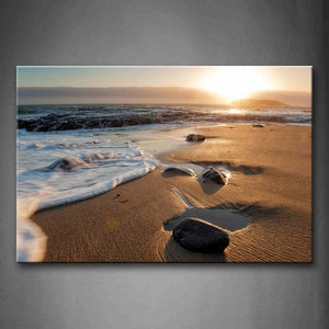 Wave And Stones On Sand Beach Fuzzy Sun Wall Art Painting Pictures Print On Canvas Seascape The Picture For Home Modern Decoration 