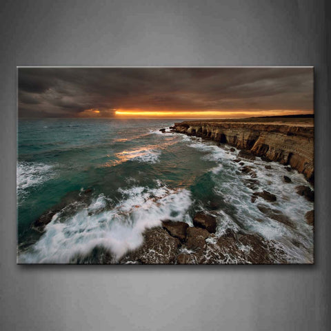 White Wave Crush On Rock Near Cliffs At Dusk Wall Art Painting The Picture Print On Canvas Seascape Pictures For Home Decor Decoration Gift 