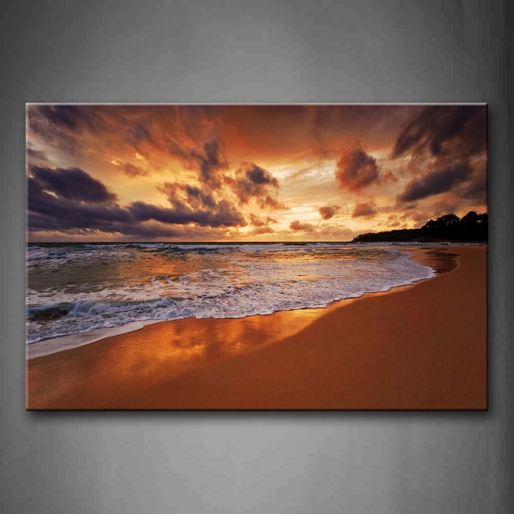 White Wave On Sand Beach Sunset Glow Wall Art Painting Pictures Print On Canvas Seascape The Picture For Home Modern Decoration 