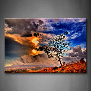 Golden Sun Is Covered By Clouds Over Trees And Field Wall Art Painting Pictures Print On Canvas Flower The Picture For Home Modern Decoration 