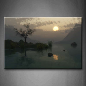 Fog Pervade Over Lake At Dawn Tree Grass Wall Art Painting The Picture Print On Canvas Landscape Pictures For Home Decor Decoration Gift 