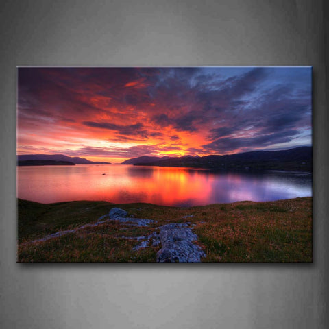 Orange Sunset Glow Over Lake Hills  Wall Art Painting The Picture Print On Canvas Seascape Pictures For Home Decor Decoration Gift 